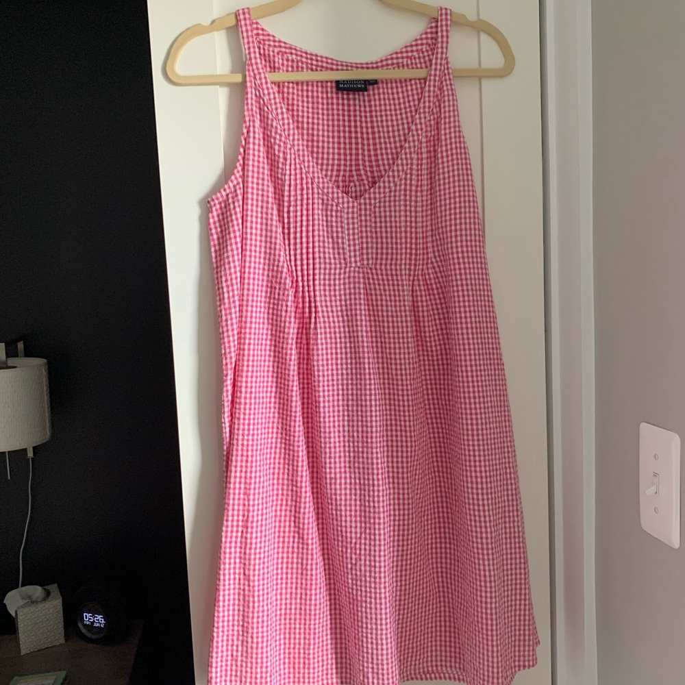 MADISON MATHEWS Pink Gingham Dress sz M